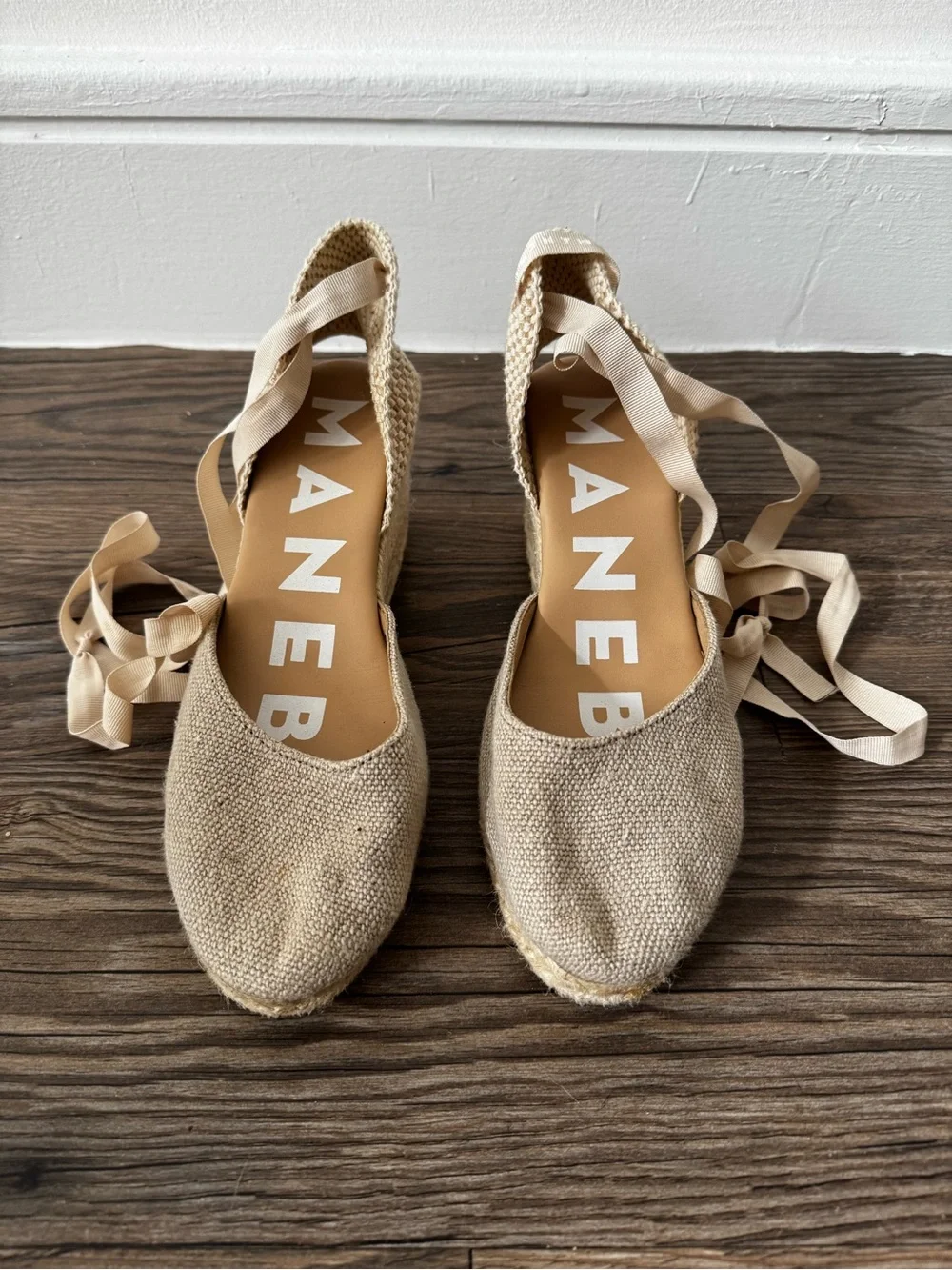 Manebi Natural Lace-Up Espadrille Flats - Cream